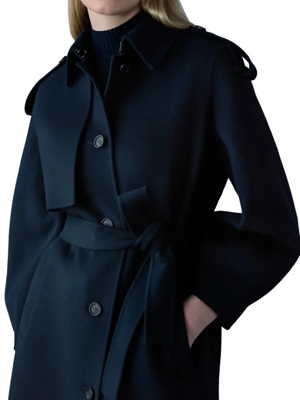 Mackage Navy Belted Trench Coat - Picture 1 of 3